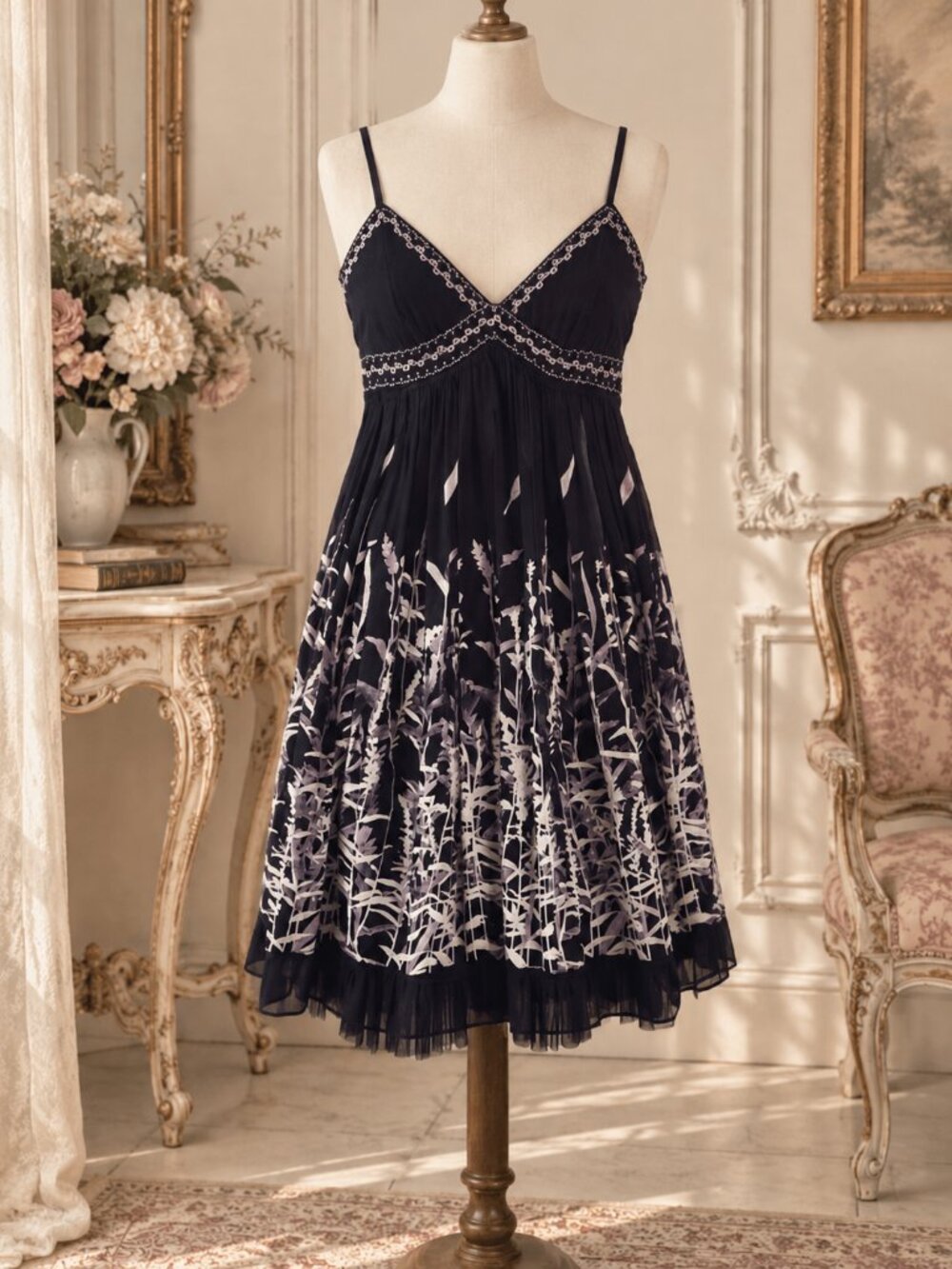 BCBG Maxazria Cocktail  Silk Blend Dress with spaghetti straps Black Size 12